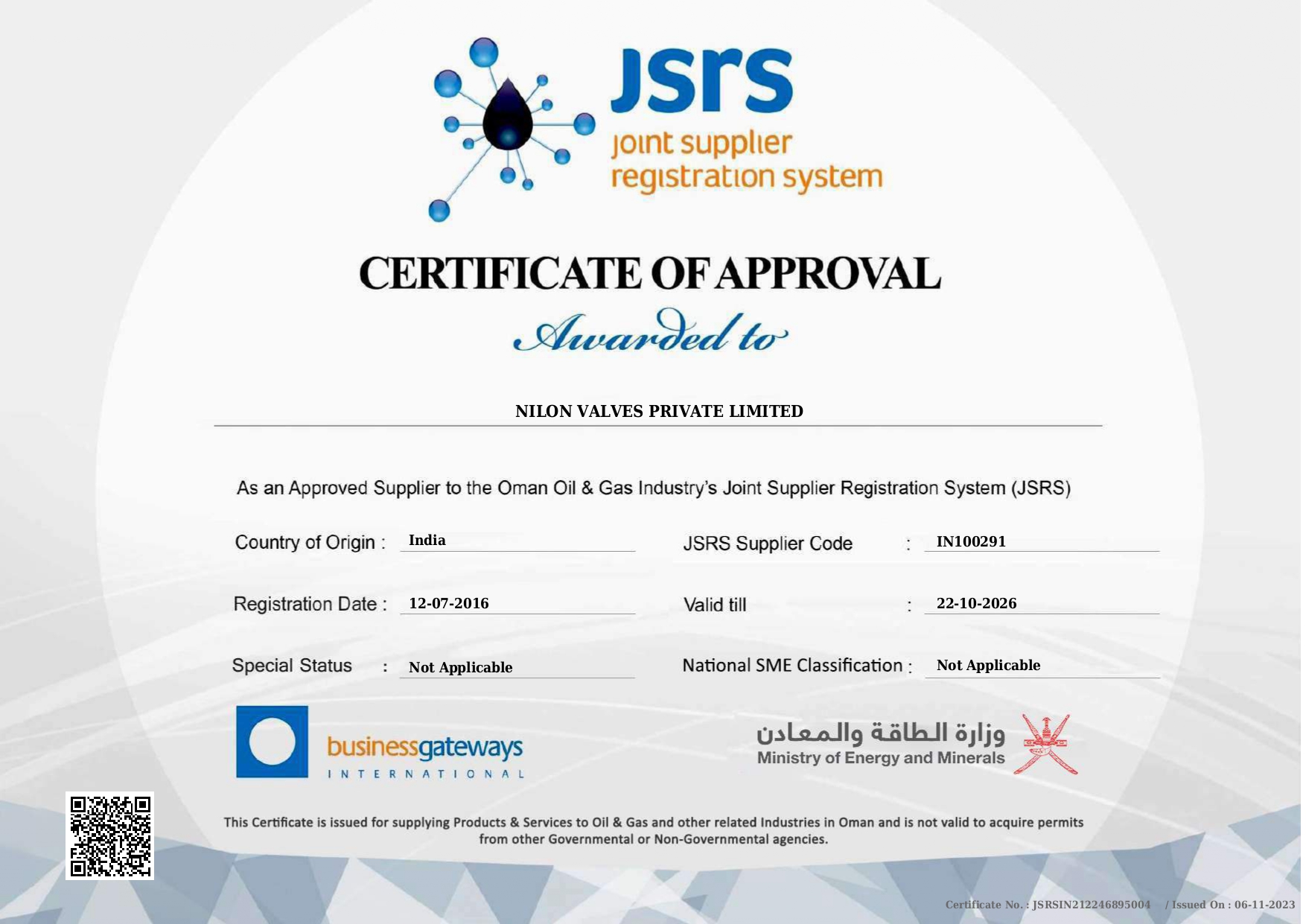 JSRS Certificates